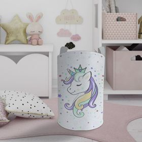 Mekta Home Renkli Unicorn Desenli Beyaz Bebek ve Çocuk Odası Oyuncak Sepeti