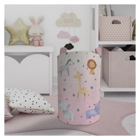 Mekta Home Safari Desenli Pembe Bebek ve Çocuk Odası Oyuncak Sepeti