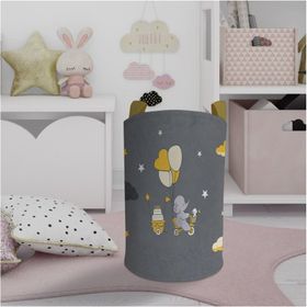 Mekta Home Sarı Bulutlu ve Bisikletli Fil Desenli Bebek ve Çocuk Odası Oyuncak Sepeti