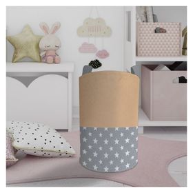 Mekta Home Sarı Gri Bulutlu Yıldız Desenli Bebek ve Çocuk Odası Oyuncak Sepeti