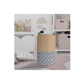 Mekta Home Sarı Gri Bulutlu Yıldız Desenli Bebek ve Çocuk Odası Oyuncak Sepeti