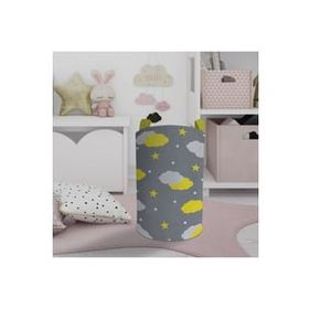 Mekta Home Sarı Gri Bulutlu Yıldız Desenli Bebek ve Çocuk Odası Oyuncak Sepeti