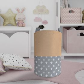 Mekta Home Sarı Gri Bulutlu Yıldız Desenli Bebek ve Çocuk Odası Oyuncak Sepeti