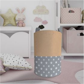 Mekta Home Sarı Gri Bulutlu Yıldız Desenli Bebek ve Çocuk Odası Oyuncak Sepeti