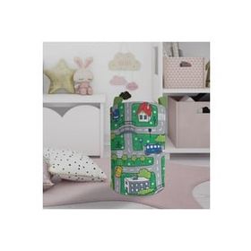 Mekta Home Şehir ve Yol Desenli Yeşil Bebek ve Çocuk Odası Oyuncak Sepeti