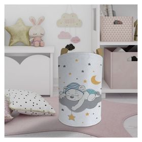 Mekta Home Sevimli Mavi Uyuyan Ayı Desenli Bebek ve Çocuk Odası Oyuncak Sepeti