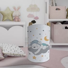 Mekta Home Sevimli Mavi Uyuyan Ayı Desenli Bebek ve Çocuk Odası Oyuncak Sepeti