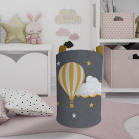 Mekta Home Uçan Balon ve Bulut Desenli Gri Bebek ve Çocuk Odası Oyuncak Sepeti