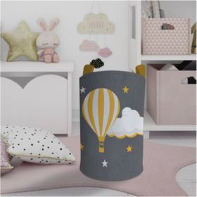 Mekta Home Uçan Balon ve Bulut Desenli Gri Bebek ve Çocuk Odası Oyuncak Sepeti