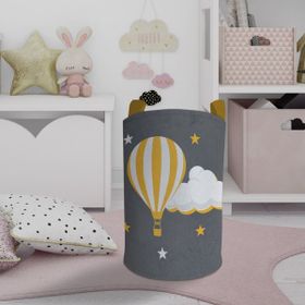 Mekta Home Uçan Balon ve Bulut Desenli Gri Bebek ve Çocuk Odası Oyuncak Sepeti