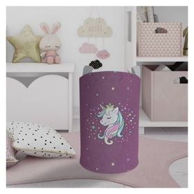 Mekta Home Unicorn Renkli Desenli Mor Bebek ve Çocuk Odası Oyuncak Sepeti