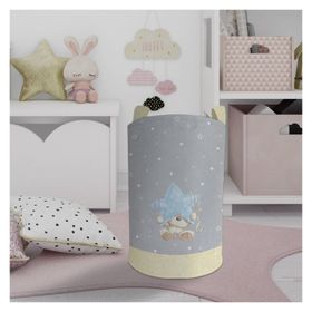 Mekta Home Yıldız ve Ayıcık Desenli Sarı Çizgili Bebek ve Çocuk Odası Oyuncak Sepeti
