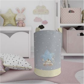Mekta Home Yıldız ve Ayıcık Desenli Sarı Çizgili Bebek ve Çocuk Odası Oyuncak Sepeti