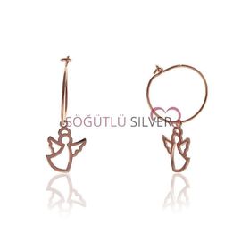 Melek Modeli Rose Kadın Gümüş Küpe