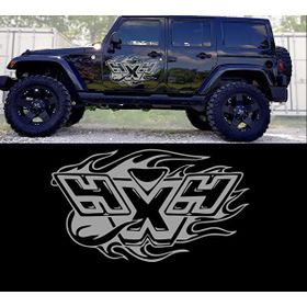 Melek Pazarı Alevli 4x4 off Road Gümüş 30x17 cm Oto Sticker