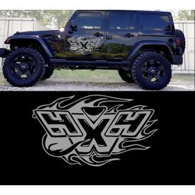 Melek Pazarı Alevli 4x4 off Road Gümüş 40x23 cm Oto Sticker
