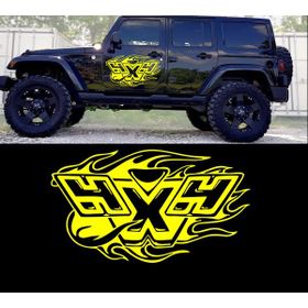 Melek Pazarı Alevli 4x4 off Road Sarı 90x51 cm Oto Sticker