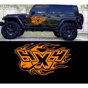 Melek Pazarı Alevli 4x4 off Road Turuncu 40x23 cm Oto Sticker