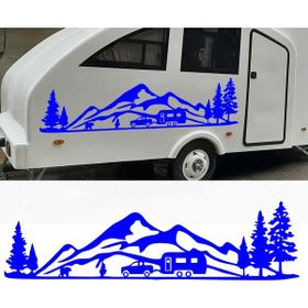 Melek Pazarı Kamp Orman Manzara Karavan Mavi 60x17 cm Oto Sticker