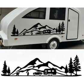Melek Pazarı Kamp Orman Manzara Karavan Siyah 120x33 cm Oto Sticker