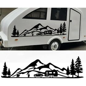 Melek Pazarı Kamp Orman Manzara Karavan Siyah 40x11 cm Oto Sticker