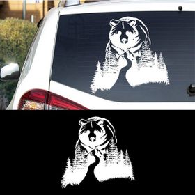 Melek Pazarı S1409 Ayı Orman Manzara Beyaz 90x90 cm Oto Sticker