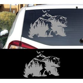 Melek Pazarı S1412 Doğa Manzarası ve Ayı Gümüş 120x78 cm Oto Sticker