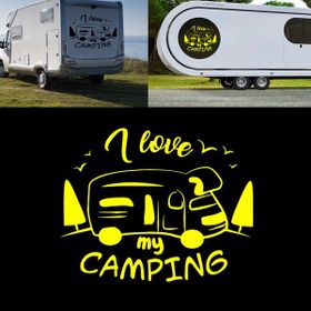 Melek Pazarı S1744 I Love Camping Kamp Sarı 40x32 cm Oto Sticker