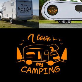 Melek Pazarı S1744 I Love Camping Kamp Turuncu 50x40 cm Oto Sticker