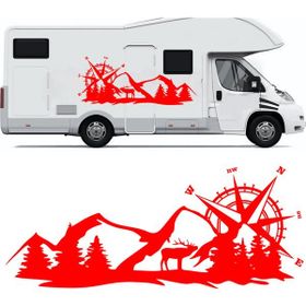 Melek Pazarı S1745 Geyik Pusula Dağ Kamp off Road Kırmızı 150x58 cm Oto Sticker