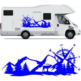 Melek Pazarı S1745 Geyik Pusula Dağ Kamp off Road Mavi 120x46 cm Oto Sticker