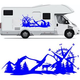 Melek Pazarı S1745 Geyik Pusula Dağ Kamp off Road Mavi 60x24 cm Oto Sticker