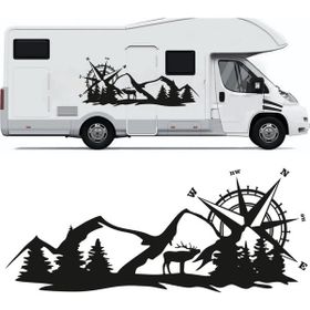 Melek Pazarı S1745 Geyik Pusula Dağ Kamp off Road Siyah 90x35 cm Oto Sticker