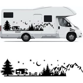 Melek Pazarı S1747 Kamp Orman Manzarası Karavan Siyah 120x33 cm Oto Sticker