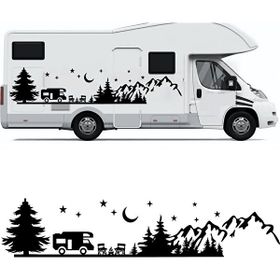 Melek Pazarı S1747 Kamp Orman Manzarası Karavan Siyah 160x44 cm Oto Sticker