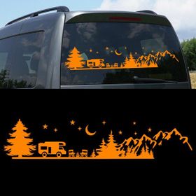 Melek Pazarı S1747 Kamp Orman Manzarası Karavan Turuncu 40x11 cm Oto Sticker