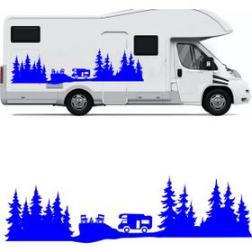 Melek Pazarı S1748 Kamp Orman Manzarası Karavan Mavi 60x17 cm Oto Sticker
