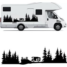 Melek Pazarı S1748 Kamp Orman Manzarası Karavan Siyah 60x17 cm Oto Sticker