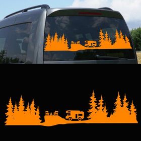 Melek Pazarı S1748 Kamp Orman Manzarası Karavan Turuncu 60x17 cm Oto Sticker