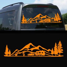 Melek Pazarı S1748 Kamp Orman Manzarası Karavan Turuncu 60x17 cm Oto Sticker