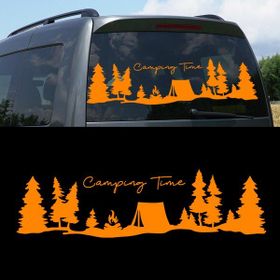 Melek Pazarı S1755 Kamp Zamanı Camping Time Orman Manzara Karavan Turuncu 160x44 cm Oto Sticker