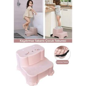 Meleni Baby Kaydırmaz Çocuk Taburesi Çift Basamaklı Banyo Lavabo Pembe Merdiven Yükseltici Bebek Basamağı