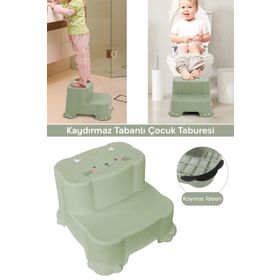 Meleni Baby Kaydırmaz Çocuk Taburesi Çift Basamaklı Banyo Lavabo Yeşil Merdiven Yükseltici Bebek Basamağı