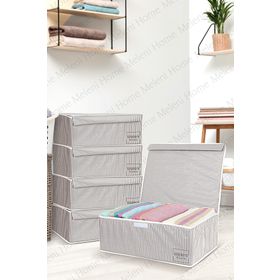 Meleni Home Gri 5 Adet Kapaklı Çok Amaçlı Hurç Saklama Kutusu