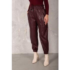 Melike Tatar 32-9502 Bordo Paçası Çıtçıtlı Suni Deri Pantolon