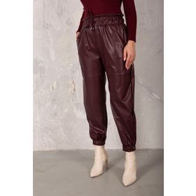 Melike Tatar 32-9502 Bordo Paçası Çıtçıtlı Suni Deri Pantolon