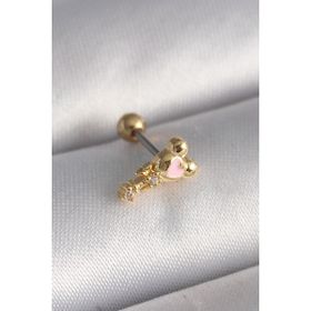Mena Rise 316L Çelik Gold Renk Zirkon Taş Detay Pembe Kalp İşleme Tragus Piercing