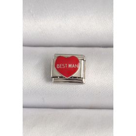 Mena Rise 316L Çelik Gümüş Renk Best Man Yazılı Kırmızı Kalp İşlemeli Nomination Charm