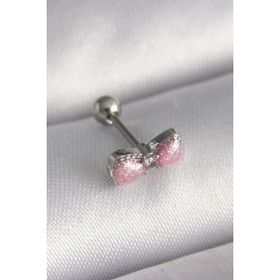 Mena Rise 316L Çelik Gümüş Renk Pembe Kurdele Zirkon Taş Detay Tragus Piercing