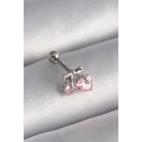 Mena Rise 316L Çelik Gümüş Renk Pembe Zirkon Taşlı Kalp Tragus Piercing